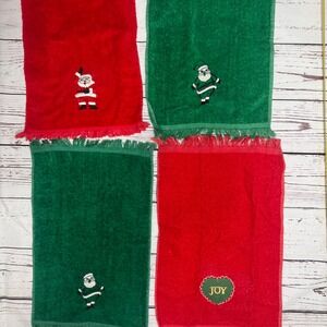 Vintage Holiday Towels Set -Cannon Fieldcrest Christmas Santa Joy  Red Green